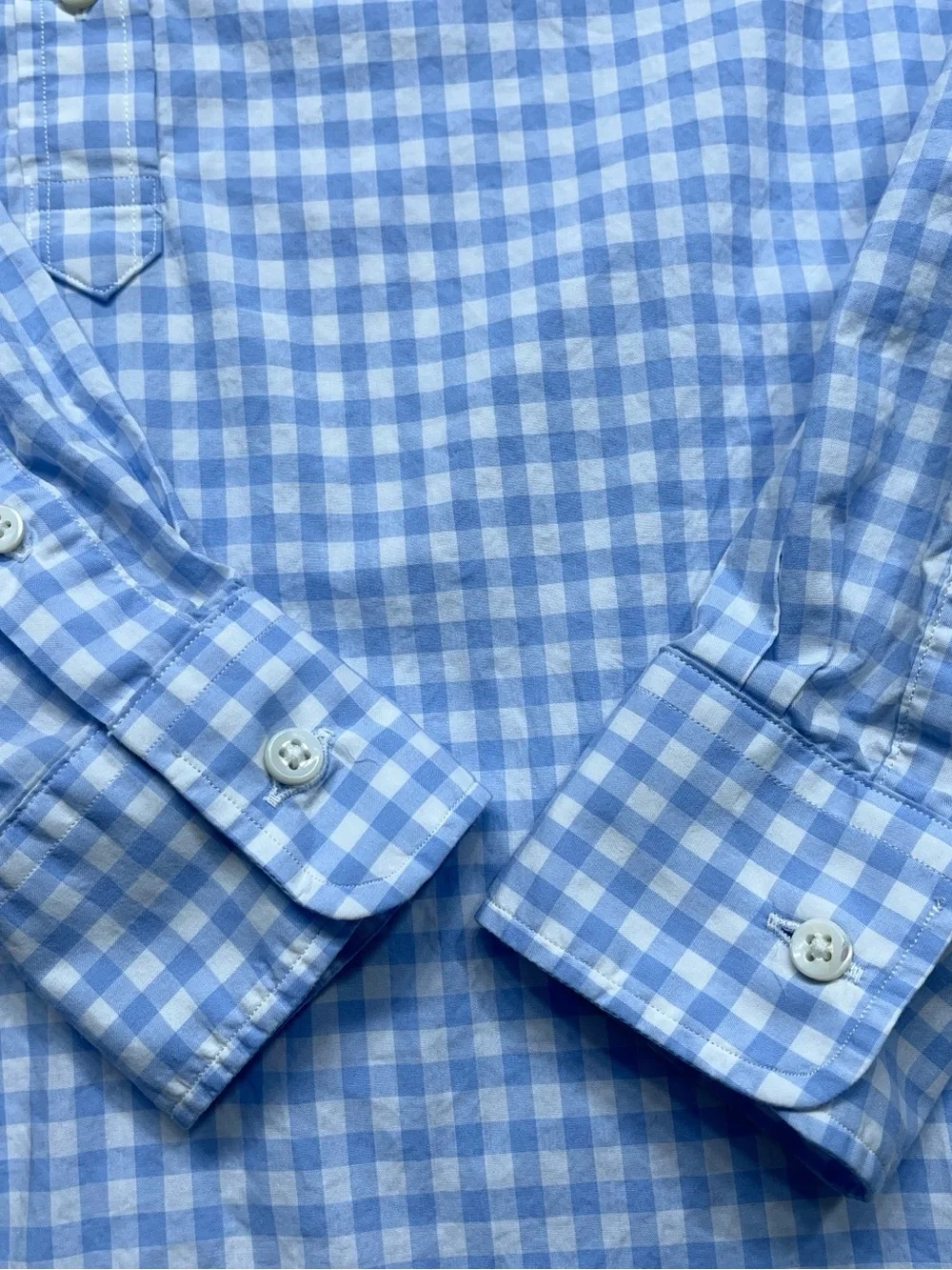 Ann Mashburn Popover Shirt Womens Small Blue Long Sleeve Gingham Poplin - Picture 6 of 16